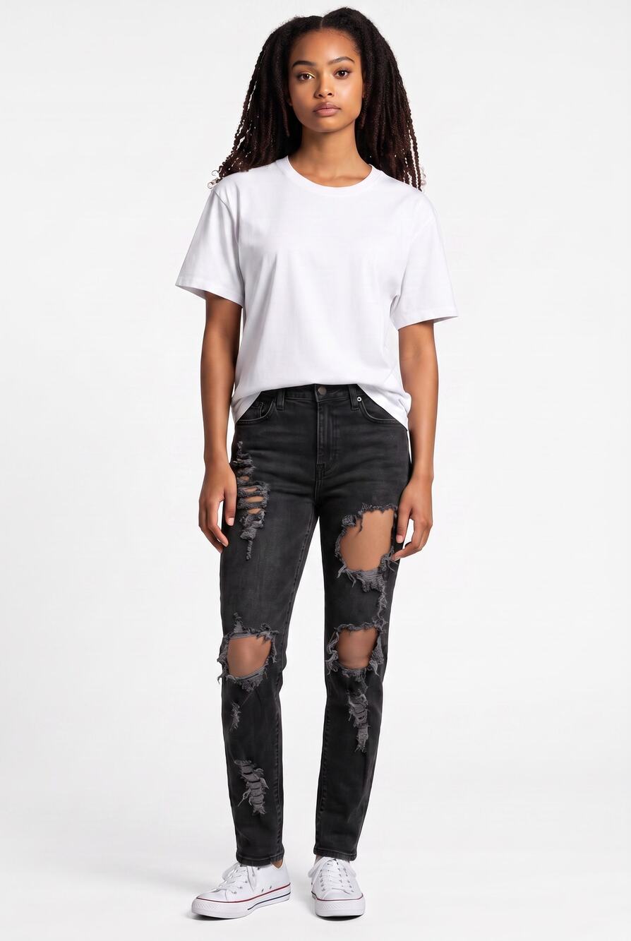 Vibrant MIU Boyfriend Boyfriend Jeans Distressed Black Denim Ripped 28 Casual